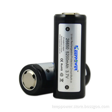 KeepPower 3.7V Li-ion Rechargeable 26650 Battery 5200mAh for Flashlight